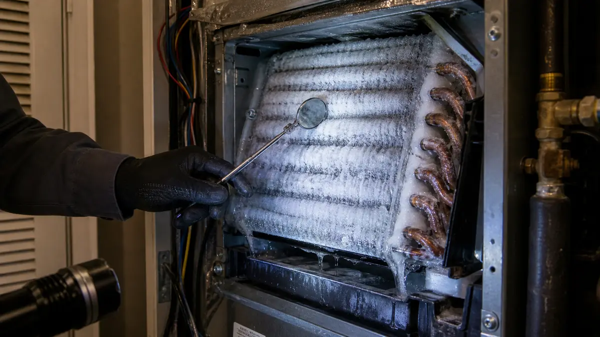 Frozen evaporator coil on a Carrier air handler in Arcadia, CA